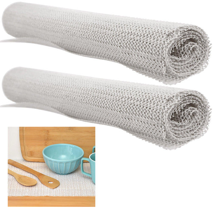 2 Rolls Non Slip Dish Mat Shelf Cover Grip Liner Kitchen Pad Drawer Lining White