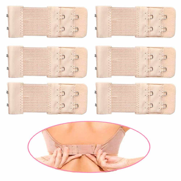 6 Beige Adjustable Bra Extender Buckle Underwear Extension Strap 2 Hooks Elastic