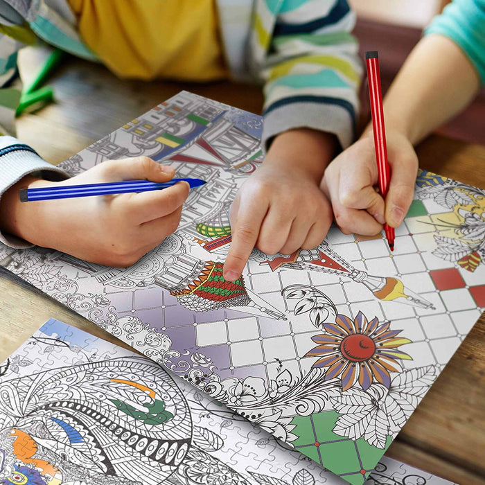 500 Piece Puzzle DIY Coloring Jigsaw Color Marker Pens Art Craft Kid Gift 27.5"