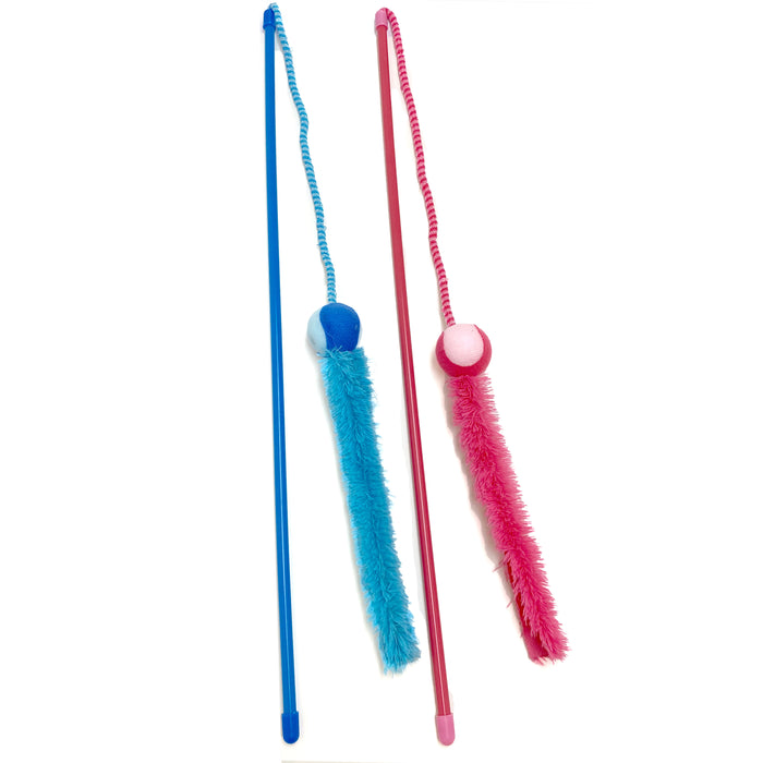 2 Interactive Cat Feather Teaser Toy Wand Tassel String Kitten Exerciser Playing