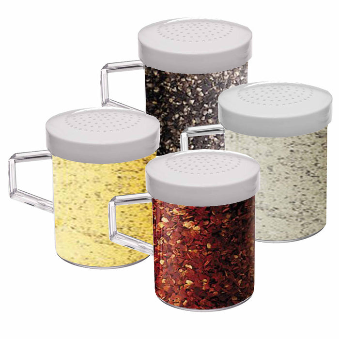 4 X Dredger Shakers Handle Spice Container Flour Sugar Salt Pepper Seasoning 8oz