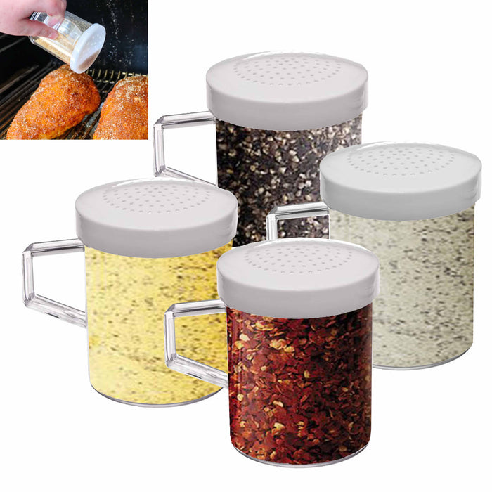 4 X Dredger Shakers Handle Spice Container Flour Sugar Salt Pepper Seasoning 8oz
