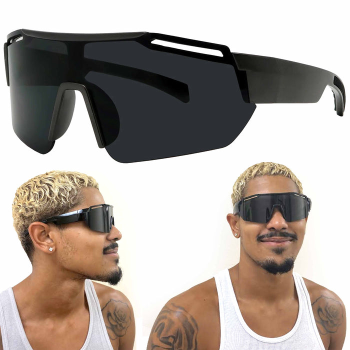 AllTopBargains 1 Men Women Shield Wrap Sunglasses Designer Fashion Shades Oversized Glasses Blk, Men's, Size: One size, Black