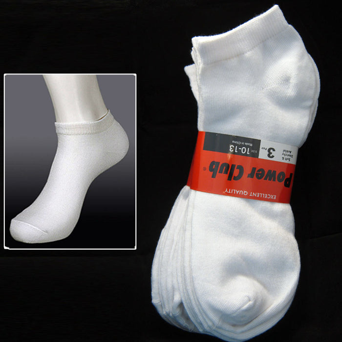 12 Pairs Ankle Socks Mens Women Low Cut Crew Sport Spandex Size 10-13 Whit