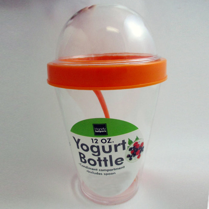 1 Yogurt Bottle Cup Storage Container Spoon Cereal Fruit Parfait Dome Lid 12 oz