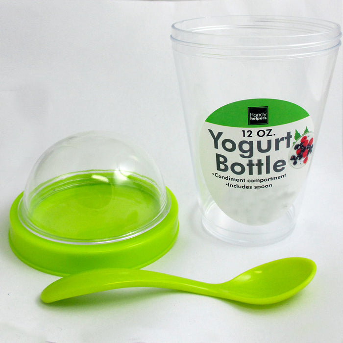 1 Yogurt Bottle Cup Storage Container Spoon Cereal Fruit Parfait Dome Lid 12 oz