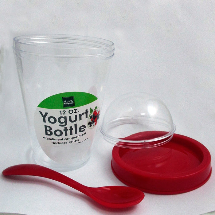 2 Yogurt Cereal Cup Spoon Lid Parfait Travel Food Storage Snack Container 12 oz