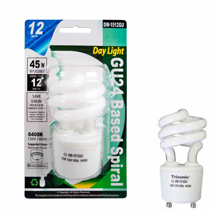 6 Pc Mini Bulb Daylight Light 12W Energy 45 Watt Output Spiral White Fluorescent