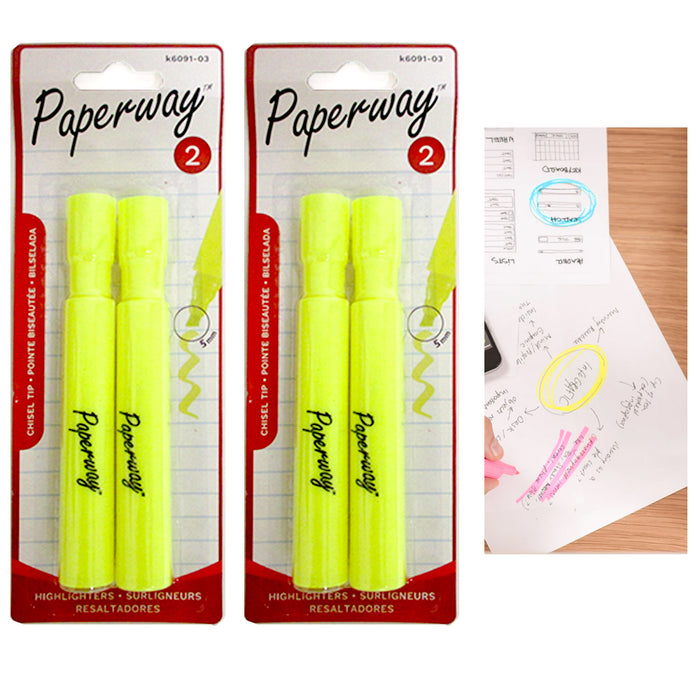 4 Pc Yellow Highlighter Pen Markers Chisel Tip Fluorescent Note Taking Office