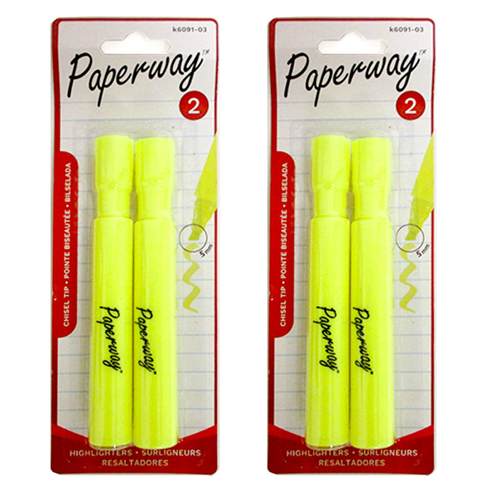 4 Pc Yellow Highlighter Pen Markers Chisel Tip Fluorescent Note Taking Office