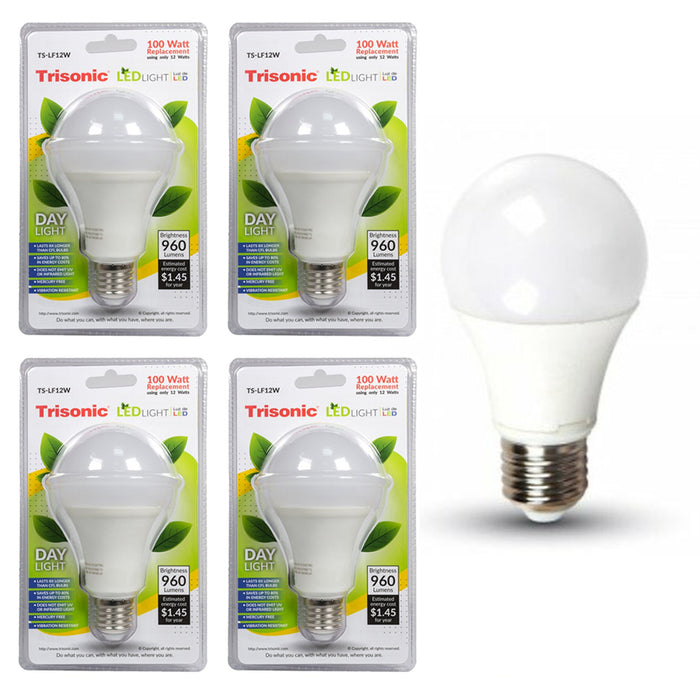 4 Pc LED Light Bulb Daylight 12 Watt Energy 960 Lumens 100 W Output Replacement
