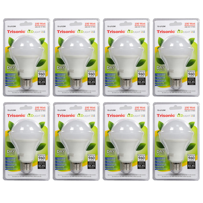 8 Pc LED Light Bulb Daylight 12 Watt Energy 960 Lumens 100 W Output Replacement