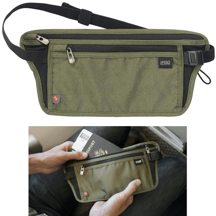 Lewis N Clark Money Belt Waist Pouch Travel Bum Bag Fanny Pack RFID Block Olive