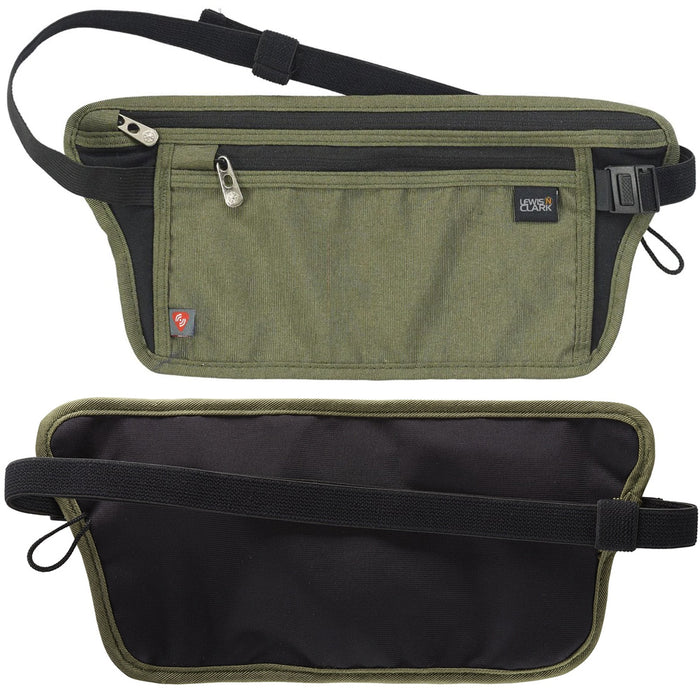 Lewis N Clark Money Belt Waist Pouch Travel Bum Bag Fanny Pack RFID Block Olive