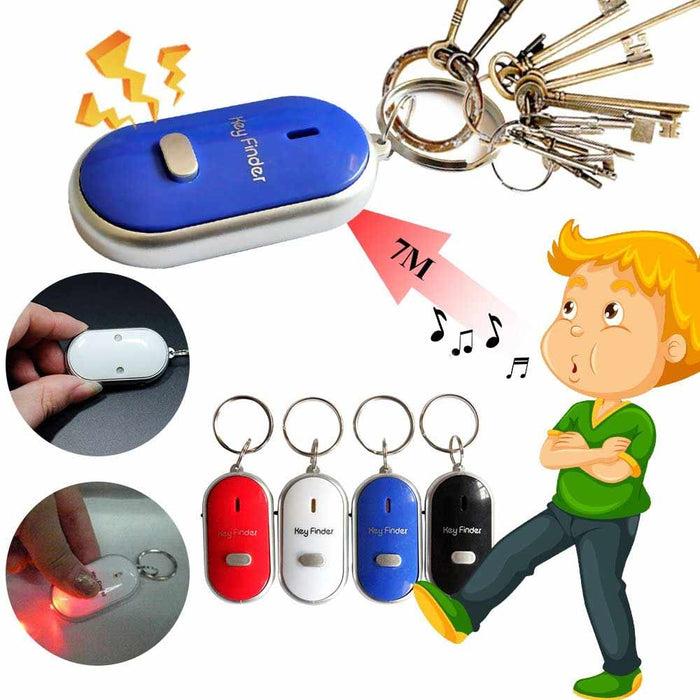 4 Pc Key Finder Locator Anti Lost Keys Keychain Tracker Whistle Sound LED Light