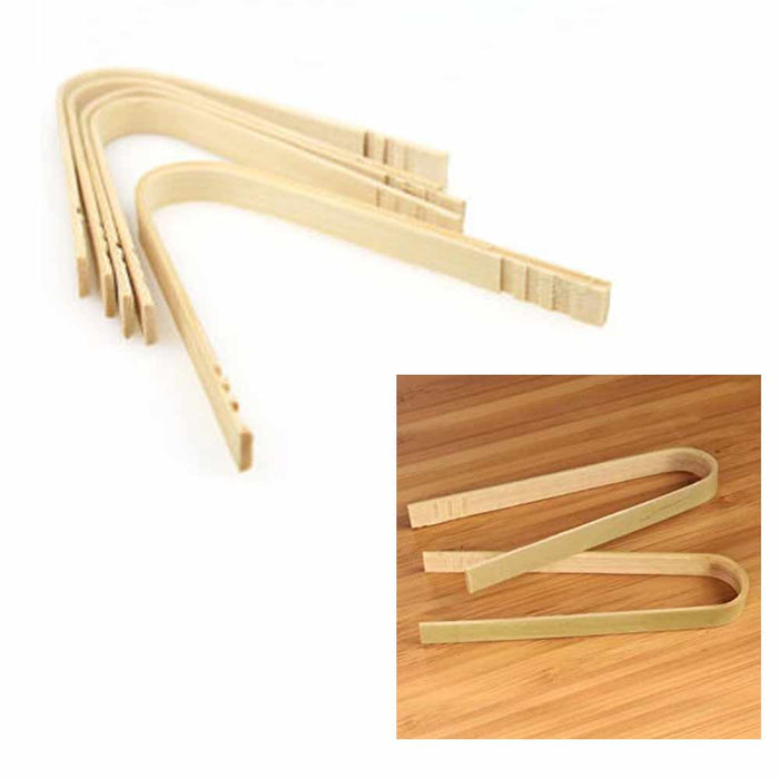 8 Pc Mini Tongs Bamboo Wood Natural Disposable Small Utensil Toast Appetizer 4"