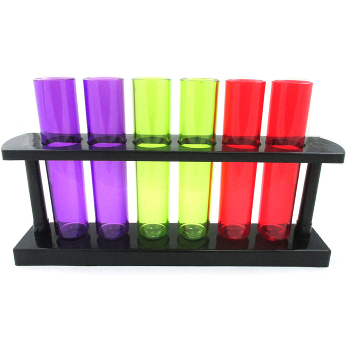 6 Plastic Shot Glasses Test Tube Bar Shatter Proof Rack Stand Holder Party Set