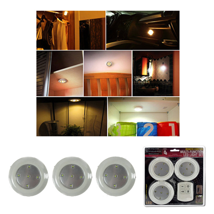 3Pcs Wireless LED Remote Control Battery Under Cabinet Night Light Wall Lamp