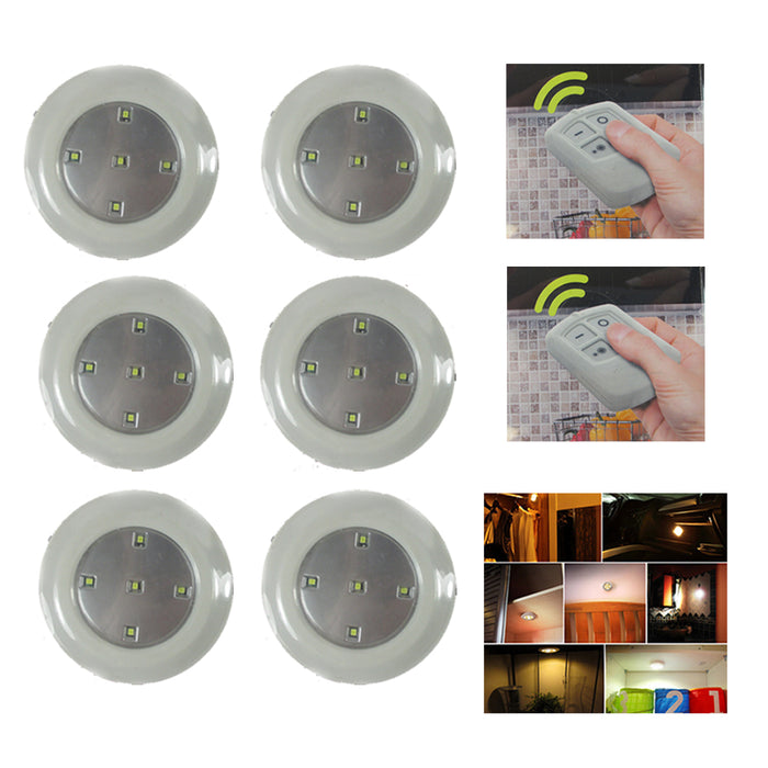 6Pcs Wireless LED Remote Control Battery Under Cabinet Night Light Wall Lamp