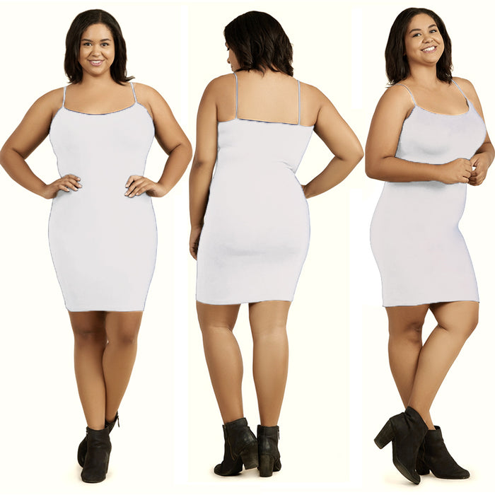 3 Plus Ladies Long Poly Slip Dress Camisole Seamless Top Stretch One Size White
