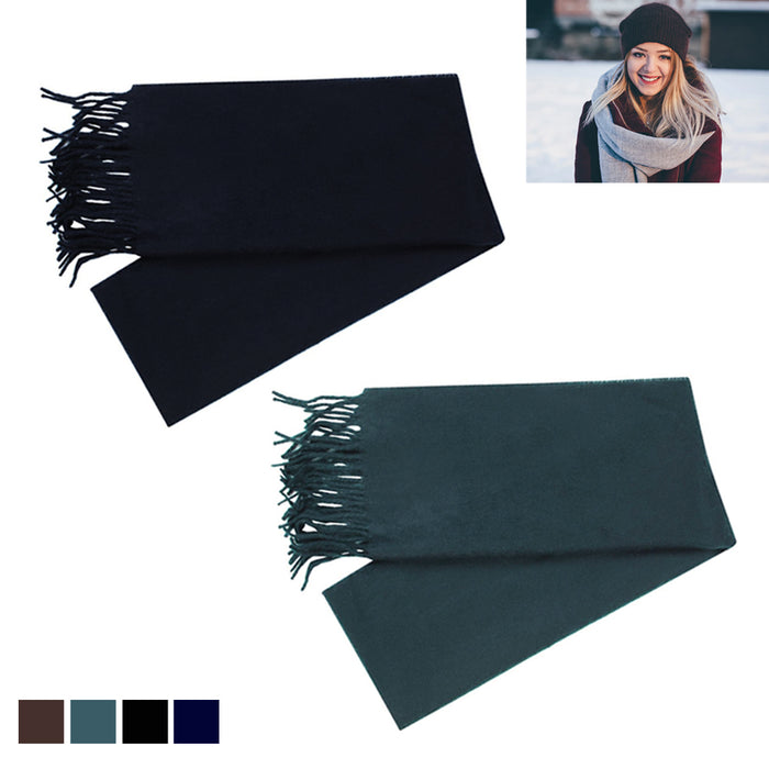 2 Soft Cashmere Feel Scarf Men Women Winter Warm Plaid Solid Colors Scarves Cozy