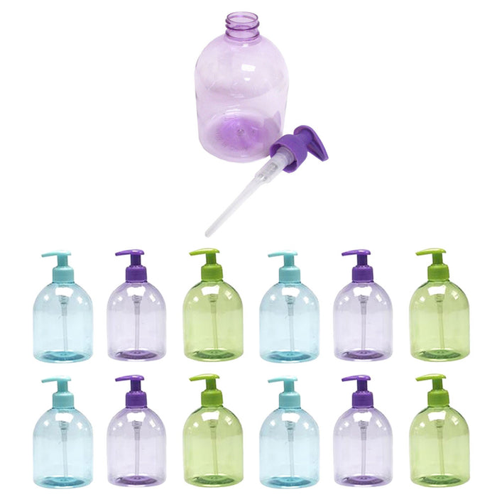 12 Pack Plastic Dispenser Refillable Bottle Hand Liquid Soap Pump Lotion 17.5 Oz