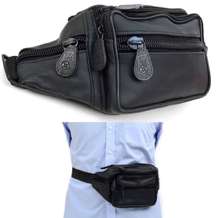 Leather Fanny Pack Adjustable Waist Bag Mens Womens Hip Purse Travel Pouch Black