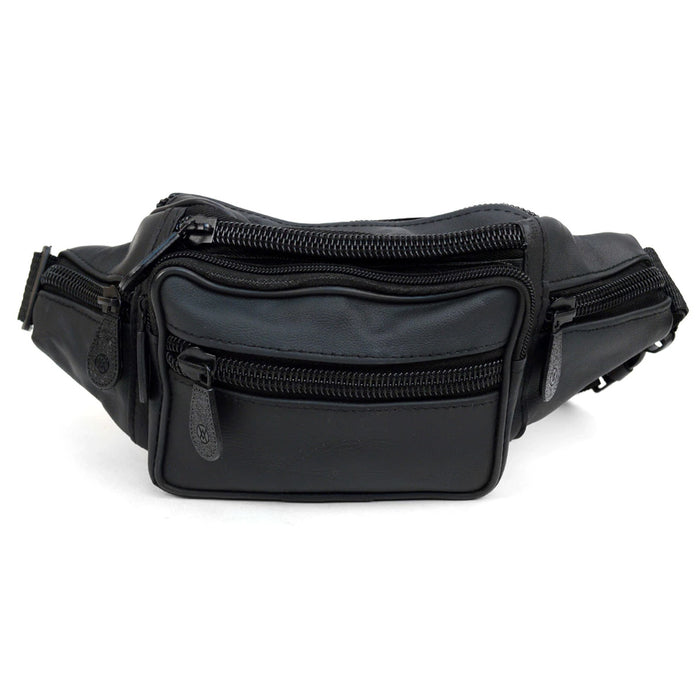 Leather Fanny Pack Adjustable Waist Bag Mens Womens Hip Purse Travel Pouch Black