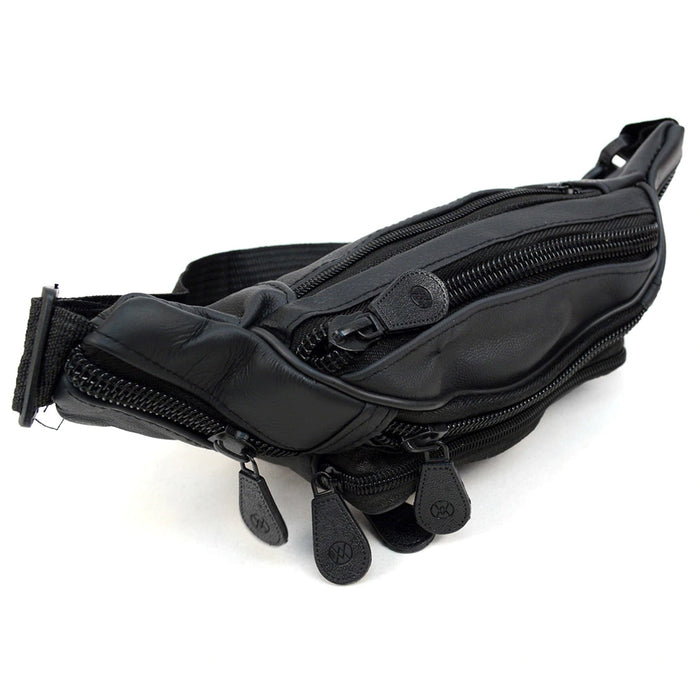 Leather Fanny Pack Adjustable Waist Bag Mens Womens Hip Purse Travel Pouch Black