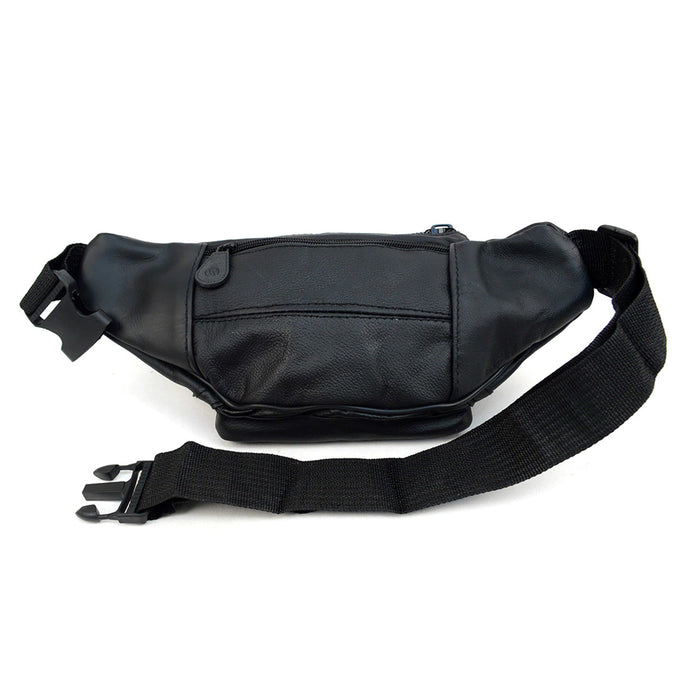 Leather Fanny Pack Adjustable Waist Bag Mens Womens Hip Purse Travel Pouch Black