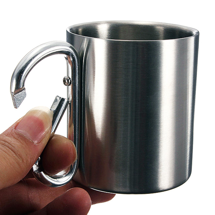 2 Pc Portable Cup 8oz Stainless Steel Camping Carabiner Mug Thermal Hook Handle