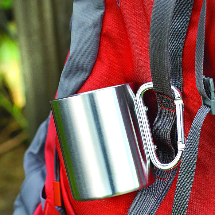 4X Stainless Steel Camping Mug Portable Cup 8oz Hook Handle Carabiner Backpack
