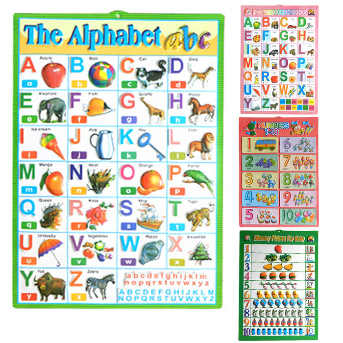 4 X Classroom Learning Poster Alphabet Number English Math Children School Pre-K