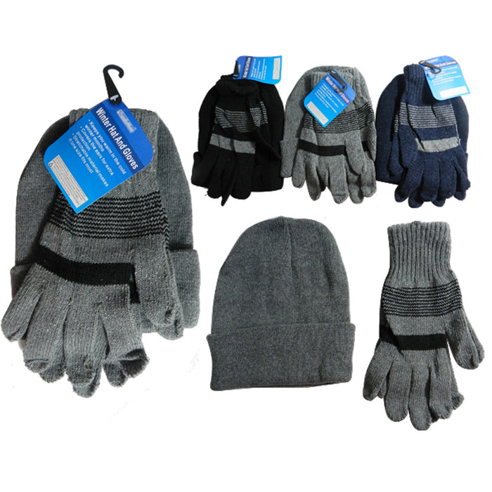 1 Men Hat Gloves Set Winter Ski Skully Beanie Cap Snow Cold Unisex Warm Soft