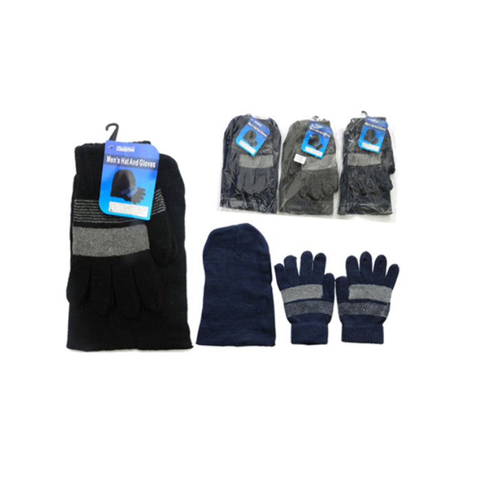 1 Men Hat Gloves Set Winter Ski Skully Beanie Cap Snow Cold Unisex Warm Soft