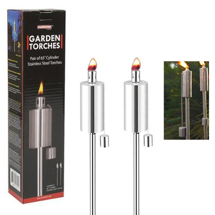 2 Garden Torch Waterproof Flickering Flame Lights Lamp Stainless Steel 65" Fire