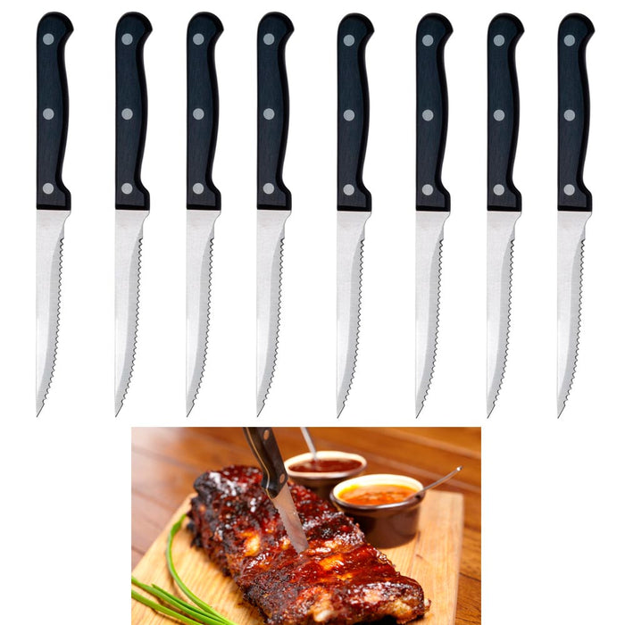 Premium 8 Piece Kitchen Knife Set Black Stainless Steel Serrated Steak Dinner