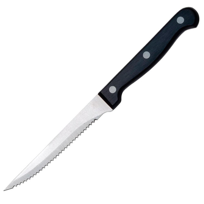 6 Piece Serrated Steak Knife Set Black 8.5" Triple Rivet Spear Point Sharp Chef