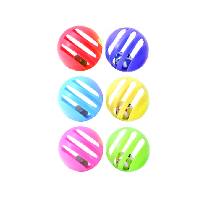 6X Plastic Balls W/ Bells Cat Toys Kitten Puppy Chase Round Play Rattle Colorful
