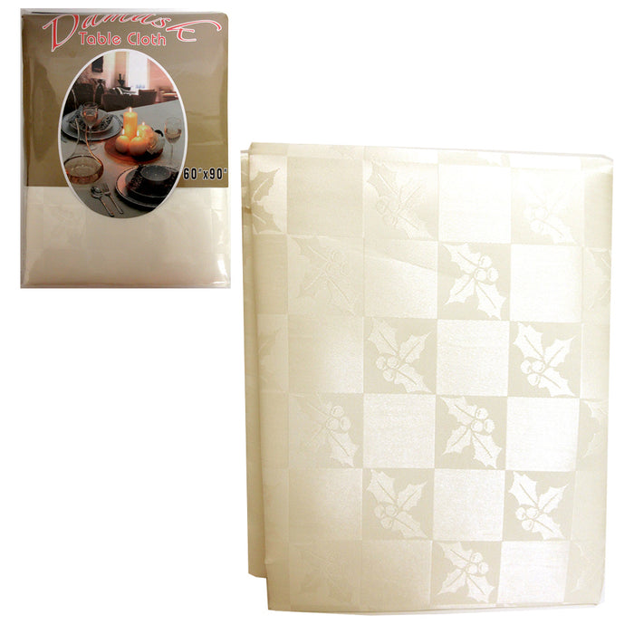 1pc Damask Tablecloth 60 X 90 Rectangle Cover Floral Design Mistletoe Holiday