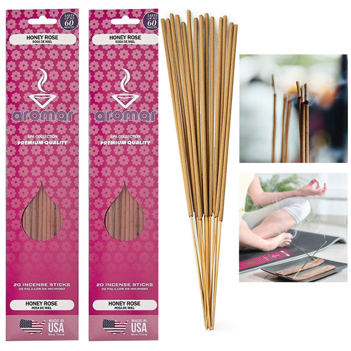 40 Pc Incense Sticks Honey Rose Scented Fragrance Aroma Therapy Hand Dipped