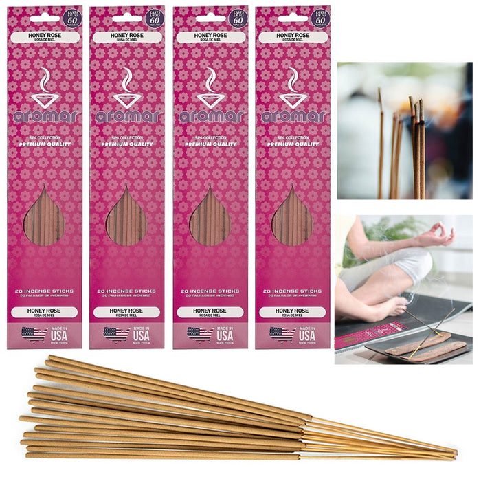 80 Pc Honey Rose Incense Sticks Scented Fragrance Hand Dipped Aroma Therapy