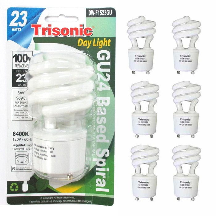 6 Pack 100 Watt Spiral Light Bulb 23 W White Energy Saving Fluorescent Daylight