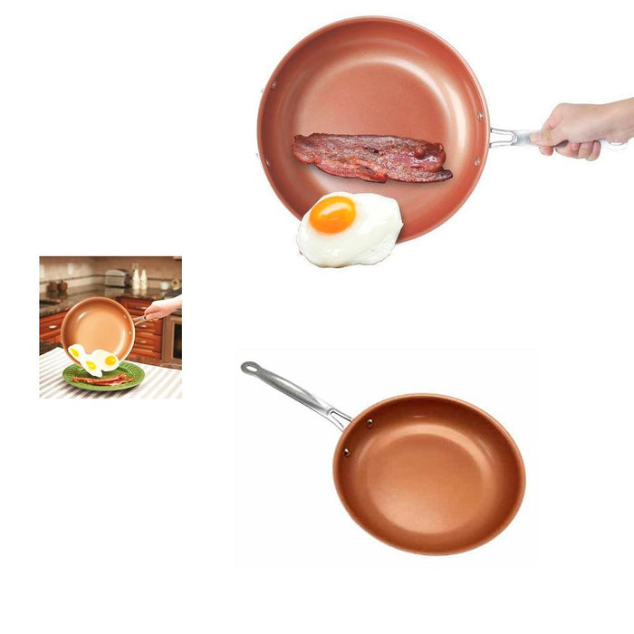 3 Ceramic Copper Coated Non Stick Fry Pan Set Eco PFOA Free Cookware 8 9.5 11