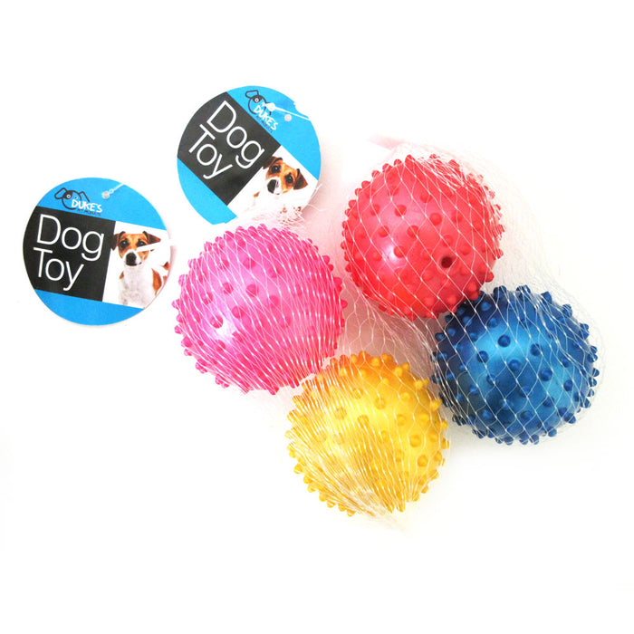 4 Pc Rubber Spike Dog Balls Fetching Pet Play Toys Squeaker Bouncing Fun Puppy