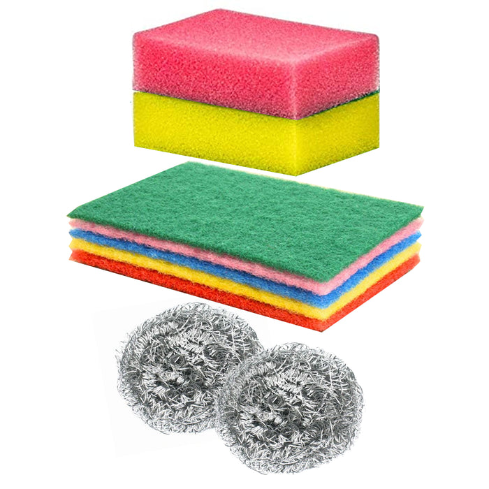 18 Pc Kitchen Sponge Scrubber Basket Steel Wool Scouring Pads Scrub Clean Dishes