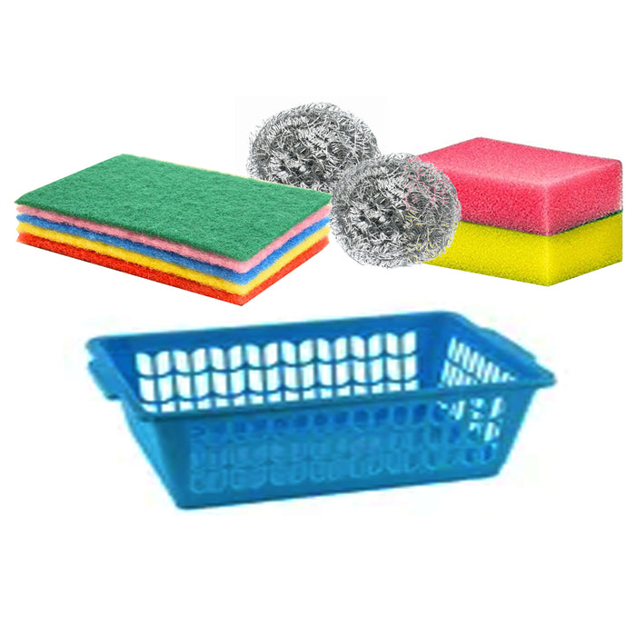 18 Pc Kitchen Sponge Scrubber Basket Steel Wool Scouring Pads Scrub Clean Dishes