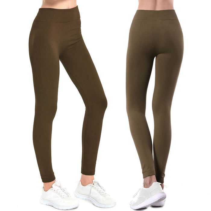 Women's Winter Leggings Fleece Lined Thick Tight Full Length Thermal Pants Olive