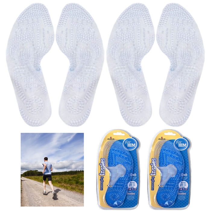 2 Pair Massaging Insoles Orthotic Foot Reflexology Insert Men's Shoe Size 10-11