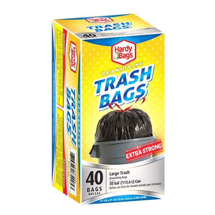 40 Large 30 Gallon Drawstring Trash Bags Extra Strong Kitchen Liner Yard Outdoor